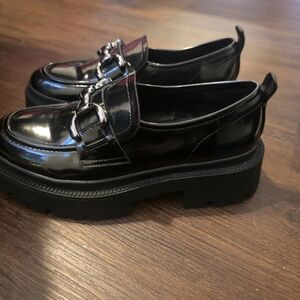 Madden Girl Black Loafers with Silver Buckle